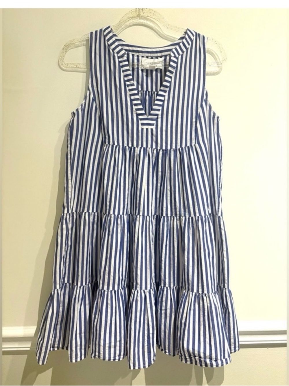 Tuckernuck Blue and White Striped Sleeveless Tiered Mini Dress - Picture 4 of 7